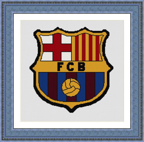 Patrones de punto de cruz del escudo del Barça con hilos metalizados