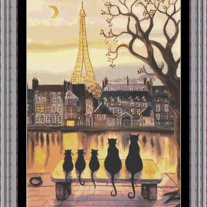 Patrones de punto de cruz de gatos contemplando la Torre Eiffel