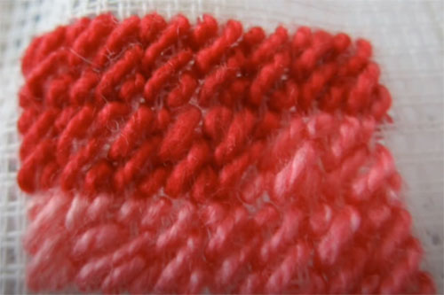 Tutorial for diagonal row cashmere stitch in hemp fabric