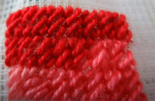 Tutorial for horizontal row cashmere stitch in hemp fabric