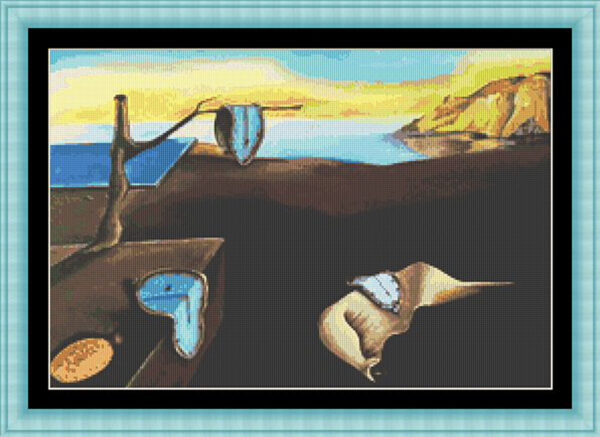 Patrón de punto de cruz inspirado en 'La persistencia de la memoria' de Dalí